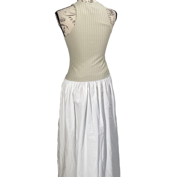 Banana Republic Ribbed Tank Drop Waist Maxi Dress Tan/White NWT - Picture 5 of 8